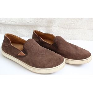 OluKai Pehuea Leather Slip On Sneaker in Brown Snake Print Pattern, Size W9